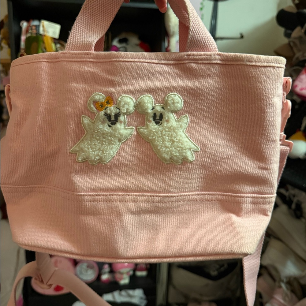 Pink Disney Canvas Tote Bag with Mickey and mini ghost